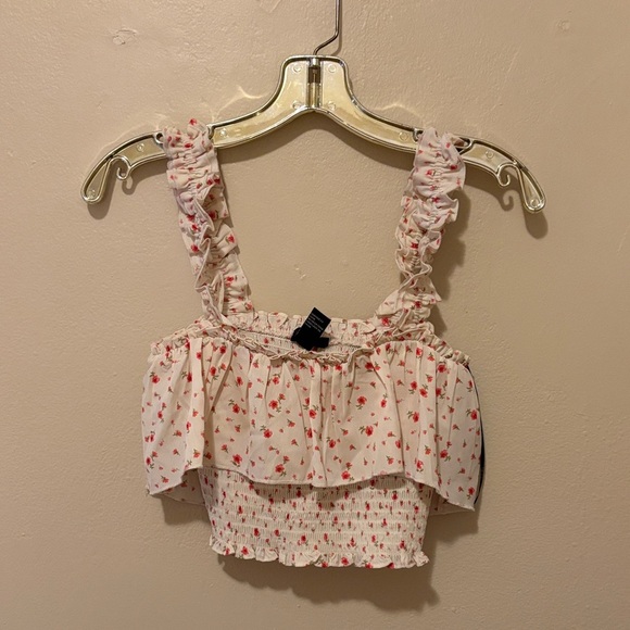 Forever 21 Pink Floral Ruffle Tank Top - Picture 1 of 3